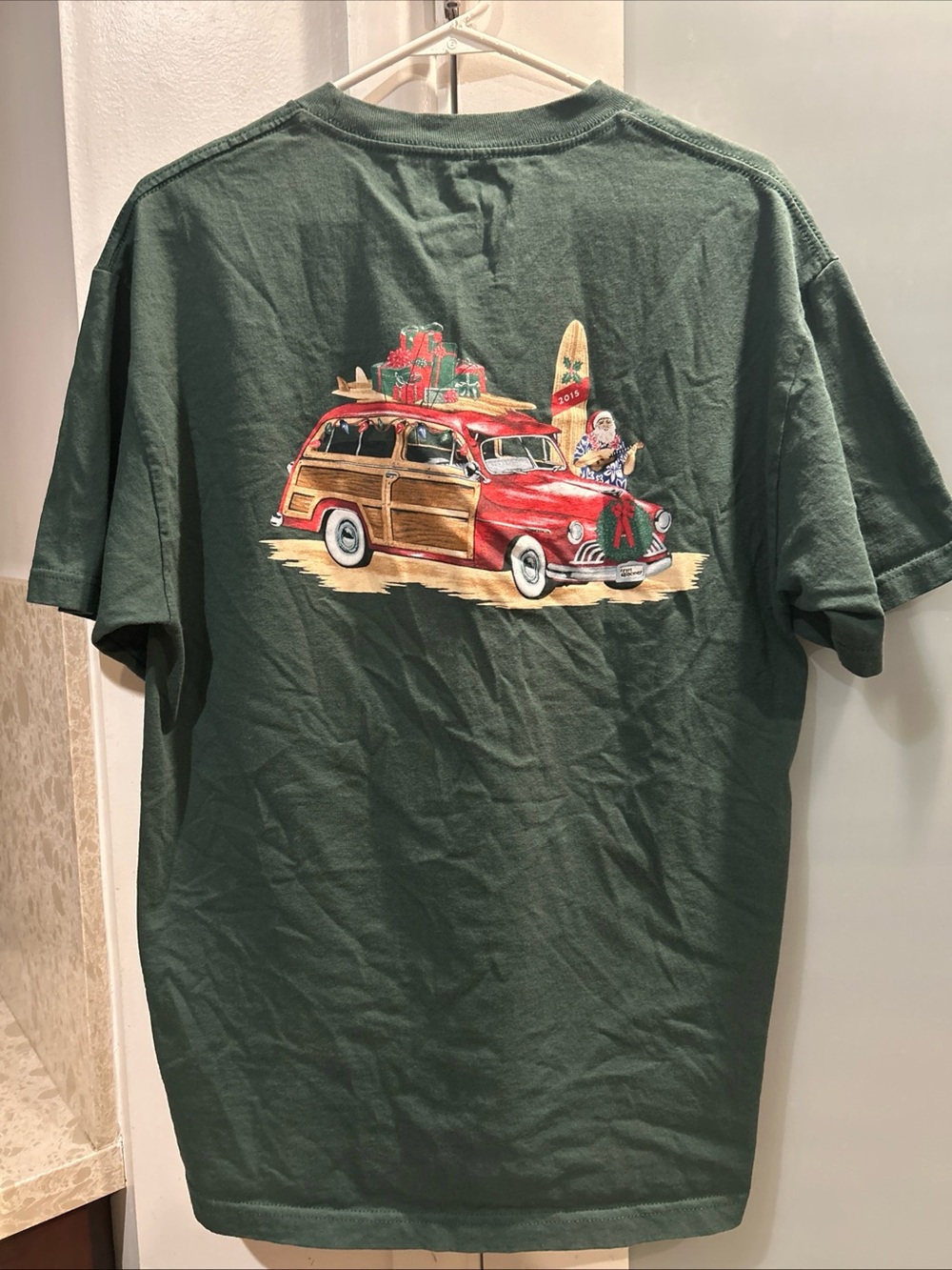 Reyn Spooner 2015 T-Shirt Mens Lg Green Surf Christmas Santa Mele Kalikimaka